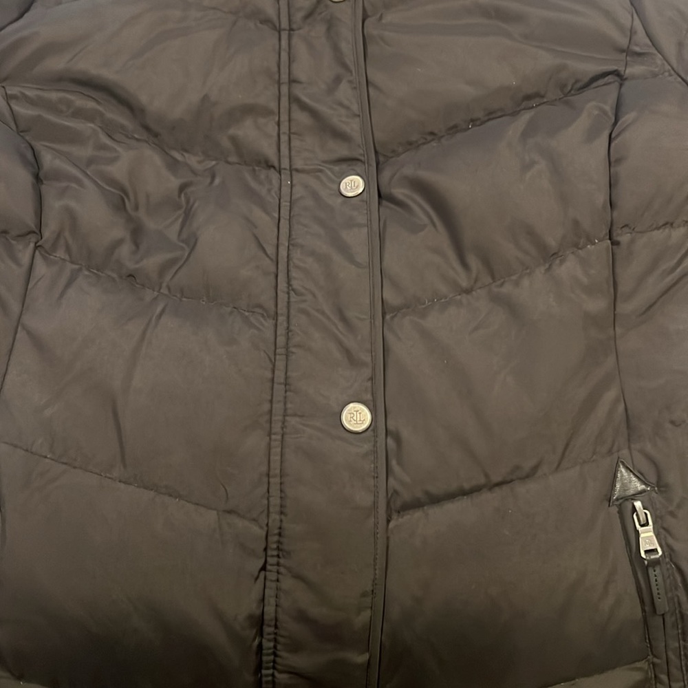 Lg Ralph Lauren black down coat with detachable fur hood - Picture 7 of 8